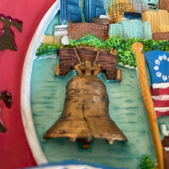 Philadelphia Vintage Red White & Blue Historic Decorative Plate Hand Painted - Picture 4 of 7